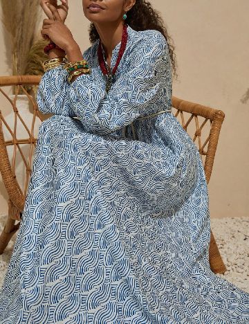 Rochie lunga Bluss, albastru/alb