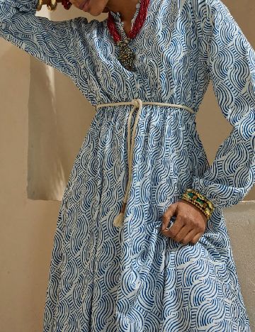 Rochie lunga Bluss, albastru/alb