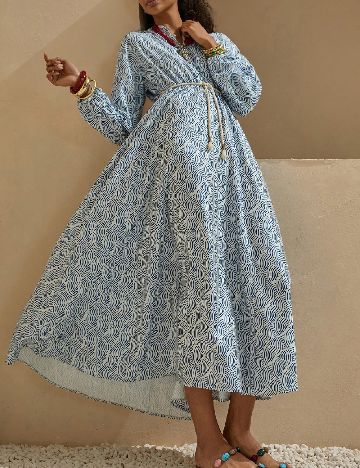 Rochie lunga Bluss, albastru/alb