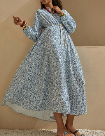 Rochie lunga Bluss, albastru/alb