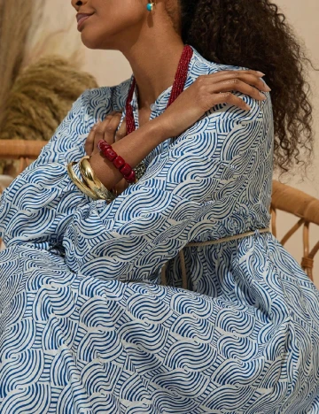 Rochie lunga Bluss, albastru/alb