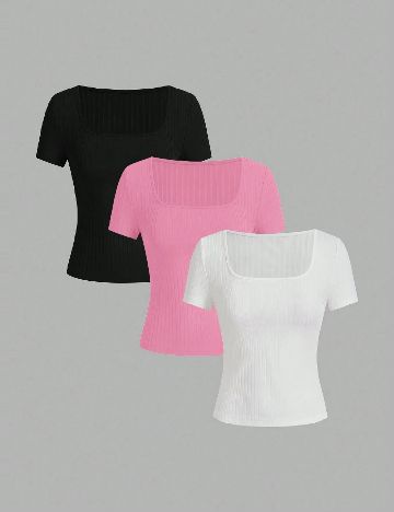 Set Tricouri 3 bucati SHEIN, mix culori