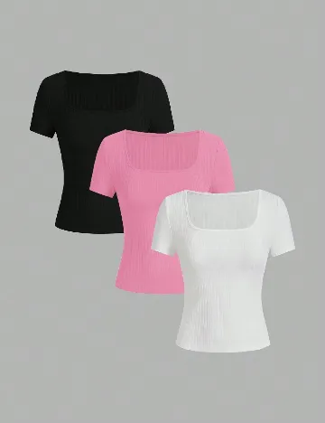 Set Tricouri 3 bucati SHEIN, mix culori