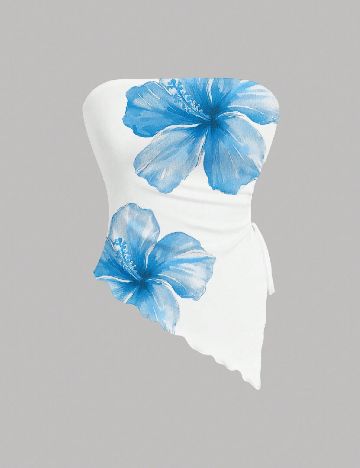 Top SHEIN CURVE, alb/albastru