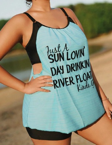 Compleu De Plaja SHEIN CURVE, albastru/negru