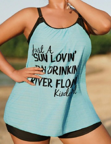 Compleu De Plaja SHEIN CURVE, albastru/negru