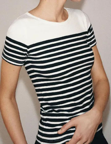 Tricou Zara, alb/bleumarin