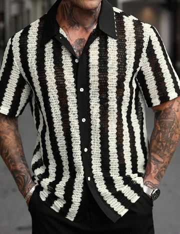 Camasa SHEIN, negru/alb