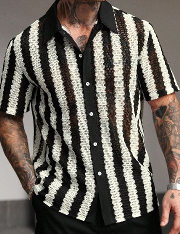 Camasa SHEIN, negru/alb