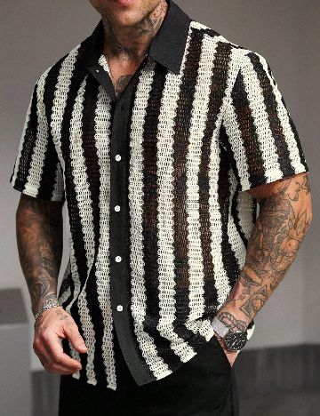 Camasa SHEIN, negru/alb