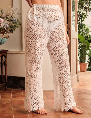 Pantaloni de plaja SHEIN CURVE, alb