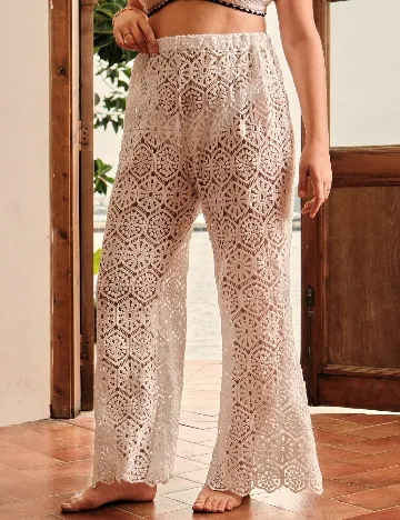 Pantaloni de plaja SHEIN CURVE, alb