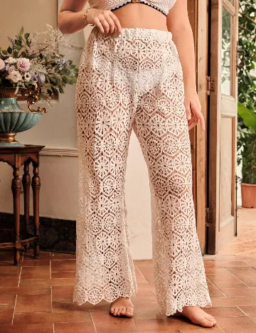 Pantaloni de plaja SHEIN CURVE, alb