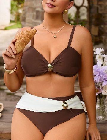 Costum de baie SHEIN CURVE, maro