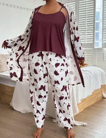 Pijama SHEIN CURVE, alb/visiniu