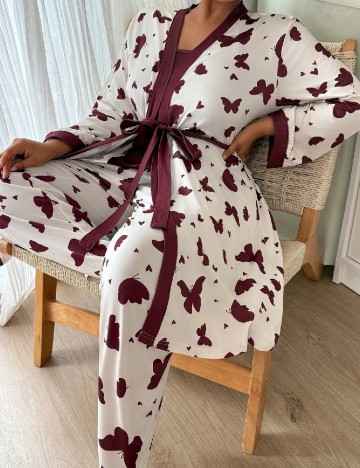 Pijama SHEIN CURVE, alb/visiniu