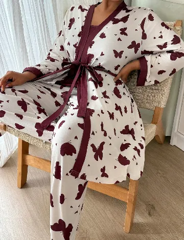 Pijama SHEIN CURVE, alb/visiniu