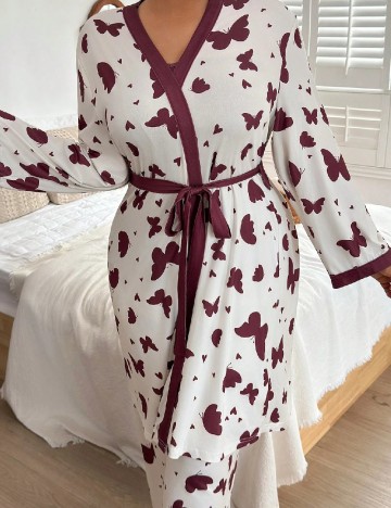 Pijama SHEIN CURVE, alb/visiniu