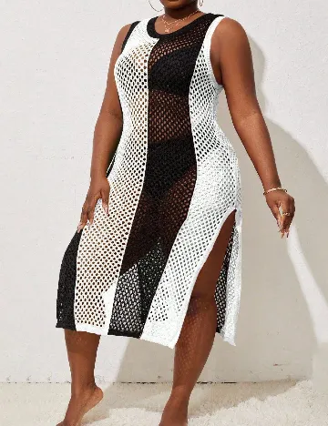 Rochie de plaja SHEIN CURVE, alb/negru