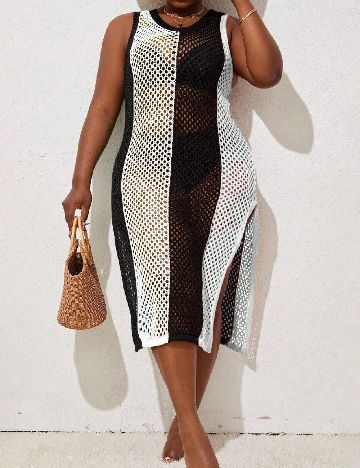 Rochie de plaja SHEIN CURVE, alb/negru