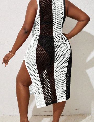 Rochie de plaja SHEIN CURVE, alb/negru