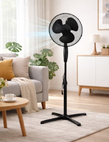 Ventilator de podea cu stativ reglabil, Ø 40 cm, 3 viteze, functie oscilatie, inaltime reglabila pana la 125 cm KINZO GARDEN, negru