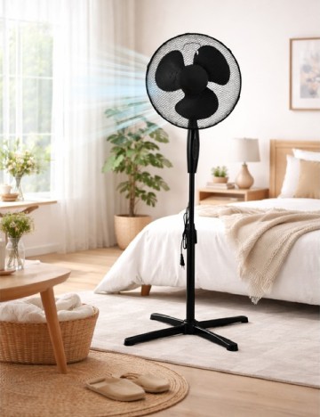 Ventilator de podea cu stativ reglabil, Ø 40 cm, 3 viteze, functie oscilatie, inaltime reglabila pana la 125 cm KINZO GARDEN, negru