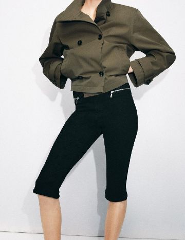 Pantaloni trei sferturi Zara, negru