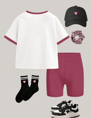 Compleu Shein Kids, alb/roz