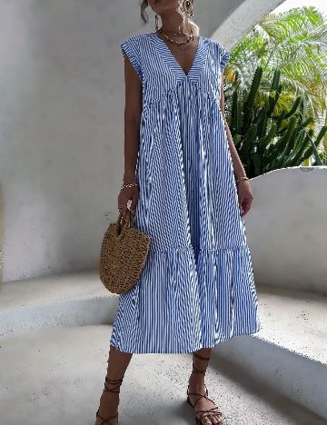 Rochie medie SHEIN, albastru/alb