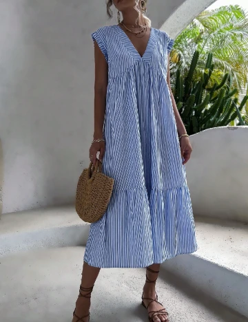 Rochie medie SHEIN, albastru/alb