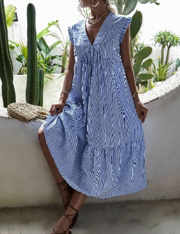 Rochie medie SHEIN, albastru/alb