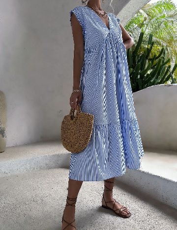 Rochie medie SHEIN, albastru/alb