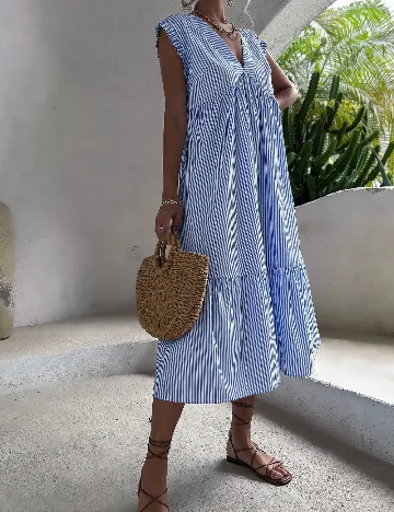 Rochie medie SHEIN, albastru/alb