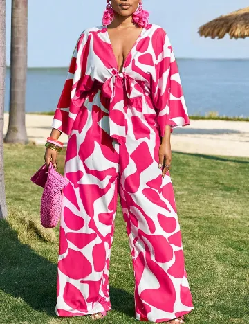 Salopeta SHEIN CURVE, roz/alb