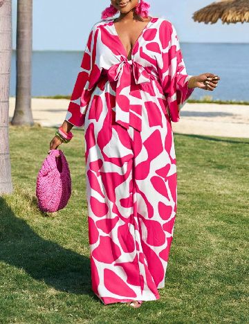 Salopeta SHEIN CURVE, roz/alb