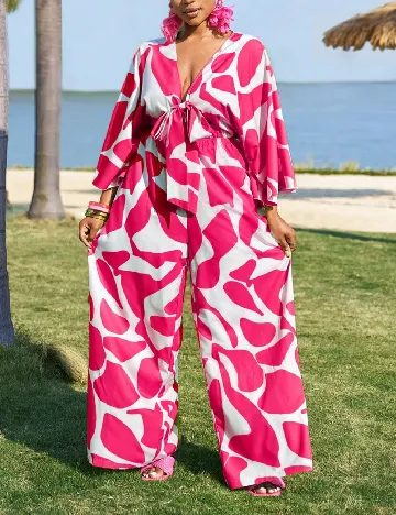 Salopeta SHEIN CURVE, roz/alb