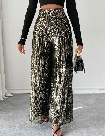 Pantaloni SHEIN, negru/auriu