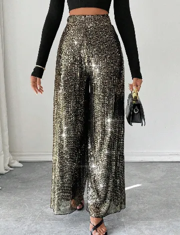 Pantaloni SHEIN, negru/auriu