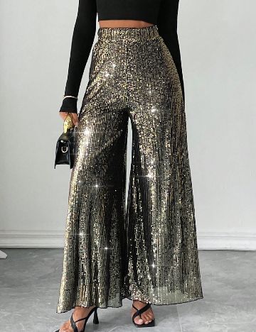 Pantaloni SHEIN, negru/auriu