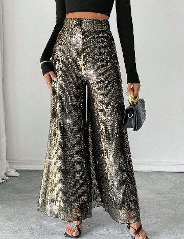 Pantaloni SHEIN, negru/auriu