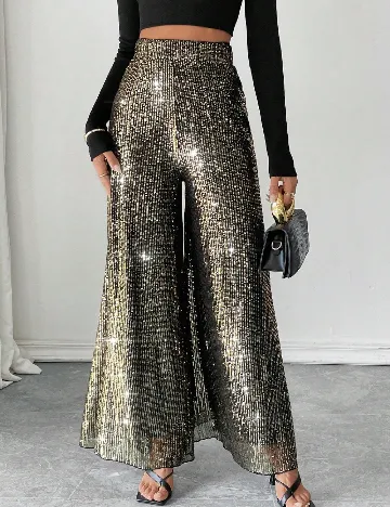 Pantaloni SHEIN, negru/auriu