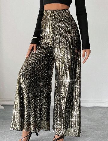 Pantaloni SHEIN, negru/auriu