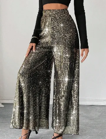 Pantaloni SHEIN, negru/auriu