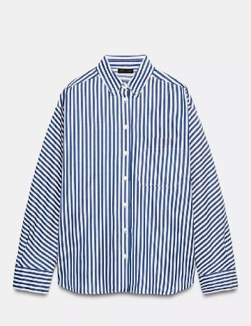 Camasa Oversize Zara, alb/albastru