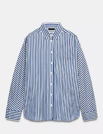 Camasa Oversize Zara, alb/albastru