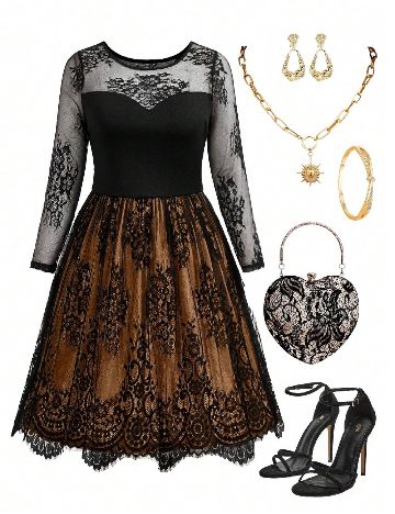 Rochie scurta SHEIN CURVE, negru/maro