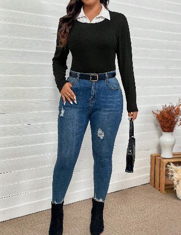 Bluza SHEIN CURVE, negru/alb