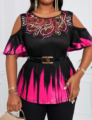 Bluza SHEIN CURVE, negru/roz