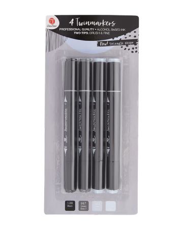 Set markere pe baza de alcool 4 bucati Deco Time, negru/gri